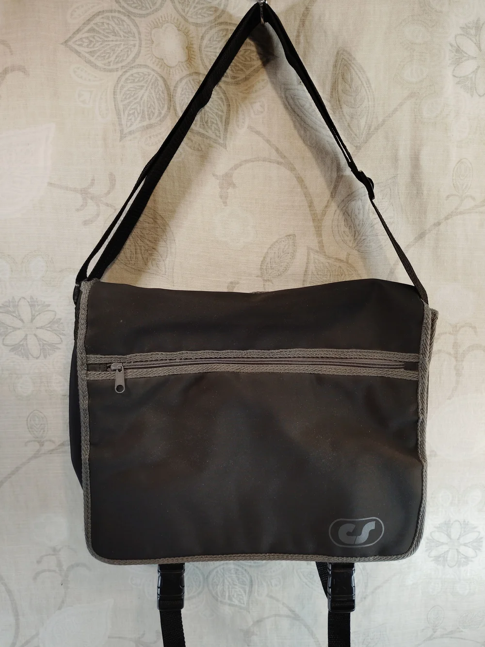 Black & Grey Messenger/ Laptop bag with Front Zip Pocket
